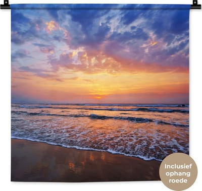 Wandkleed - Wanddoek - Strand - Lucht - Kleuren - 60x60 cm - Wandtapijt