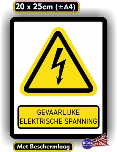 Jerma - Gevaarlijke Elektrische Spanning - Waarschuwing - Sticker – 20x25cm – Weerbestendig - Vinyl