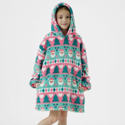 JOLLY-SANTA - hoodie 50x70 cm - kinderen - hoodie deken kerst - Geranium Pink - roze