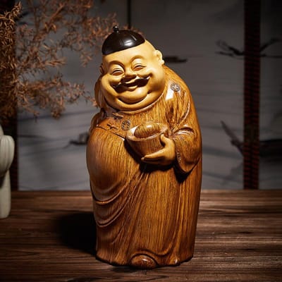 Decoraties Verhuurder in Chinese stijl Woonkamer God van Rijkdom Sculptuur Imitatie Houtsnijwerk Salontafeldecoraties Bureaudecoraties brown