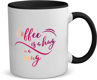 Akyol - coffee is a hug, i am a mug koffiemok - theemok - zwart - Koffie - iemand die houdt van koffie - koffie liefhebbers - quote - verjaardagscadeau - cadeau - kado - gift - geschenk - verrassing - 350 ML inhoud