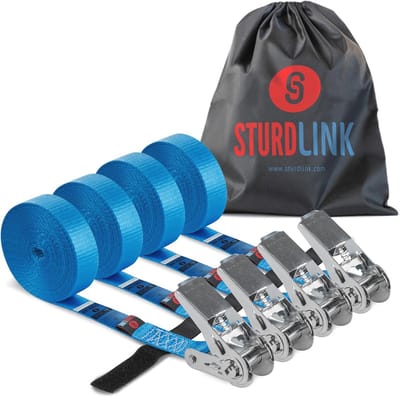 Set van 4 Sjorbanden met Ratelsysteem 25 mm x 5 m - Ideaal voor Auto's, Fietsen en Verhuizingen