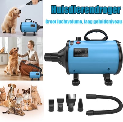 Professionele Huisdier Blaasdroger 2000W met EU-stekker, Flexibele Slang en 4 Wisselmondstukken – Voor Honden en Katten