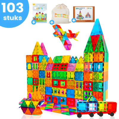 103 stuks Magnetic Tiles Speelgoed - Magnetisch Speelgoed - Bouwblokken - Montessori Speelgoed - Bouwstenen - Constructie Speelgoed - Speelgoed 3 t/m 12 jaar