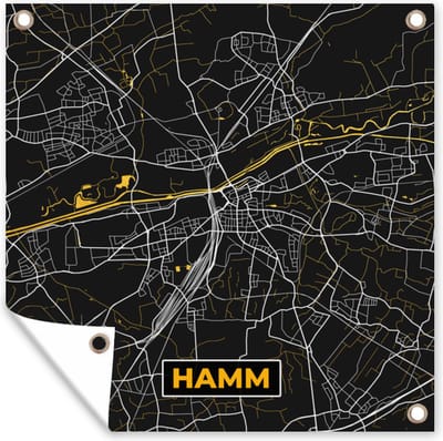 Tuin poster Hamm - Plattegrond - Black and Gold - Duitsland - Kaart - Goud - Stadskaart - 200x200 cm - Tuindoek