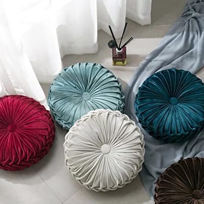 Ronde Fluwelen Kussen voor Bank - Handgemaakt Decoratief Sierkussen - 34.5 cm Wijnrood
