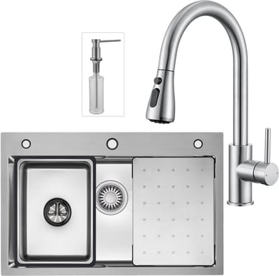 CECIPA max Spoelbak Antraciet 70x45CM - Spoelbak Keuken Met Uittrekbare Uitloop Keukenkraan en Zeepdispenser - Multifunctionele Spoelbak - Spoelbak Met Afdruiprek - Wasbak Keuken - RVS