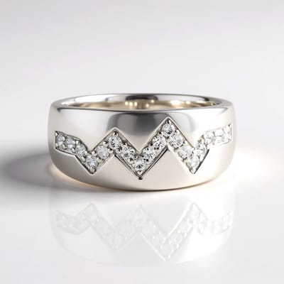 Cavill - Zilveren Ring 925 Sterling Zilver met 18 Rondgeslepen Zirkonen 0,292 ct - Platina Coating - Modern Zigzag Design - Maat 16-21