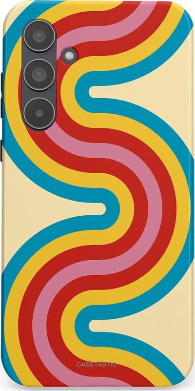 Casetastic hoesje geschikt voor Samsung Galaxy A55 - Dubbellaagse bescherming - Retro kronkels - Fashion Case - Crème Lichtblauw Goud Rood
