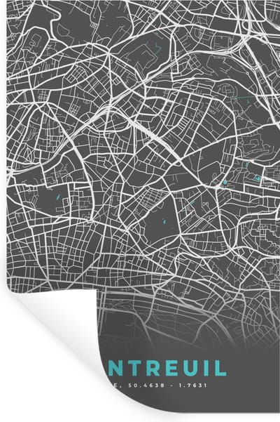 Muurstickers - Sticker Folie - Kaart - Plattegrond - Montreuil - Stadskaart - Frankrijk - 20x30 cm - Plakfolie - Muurstickers Kinderkamer - Zelfklevend Behang - Zelfklevend behangpapier - Stickerfolie