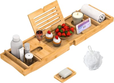 Bamboe Bad Lade - Bad Caddy - Ontspannen in bad - Verstelbaar en stabiel - 29.5 tot 43 inch - Bruin