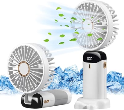 Draagbare handventilator, draagbare draagbare USB oplaadbare ventilatoren met 5 snelheden, batterijgevoede mini-ventilator, opvouwbare bureauventilatoren met LED-display voor thuiskantoor,