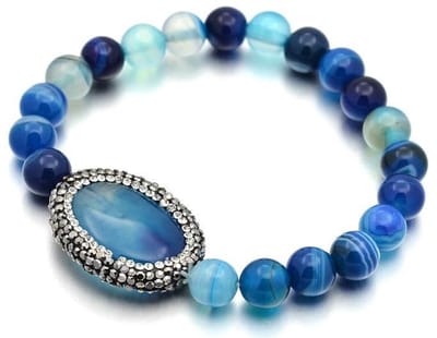 Edelstenen armband Bling Oval Blue Striped Agate - blauw - Zhen Zhu - elastisch armband - stras steentjes - luxe sieraden doosje - armband dames - blauw armband
