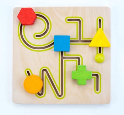 Sliding puzzle 30 x 30 cm maze 5 shapes rubber wood