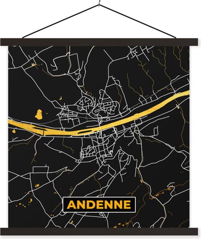Posterhanger incl. Poster 60x60 cm - Schoolplaat - Ardenne - Plattegrond - Stadskaart - Kaart - Goud - Textielposter - Zwarte latten - Stadskaart