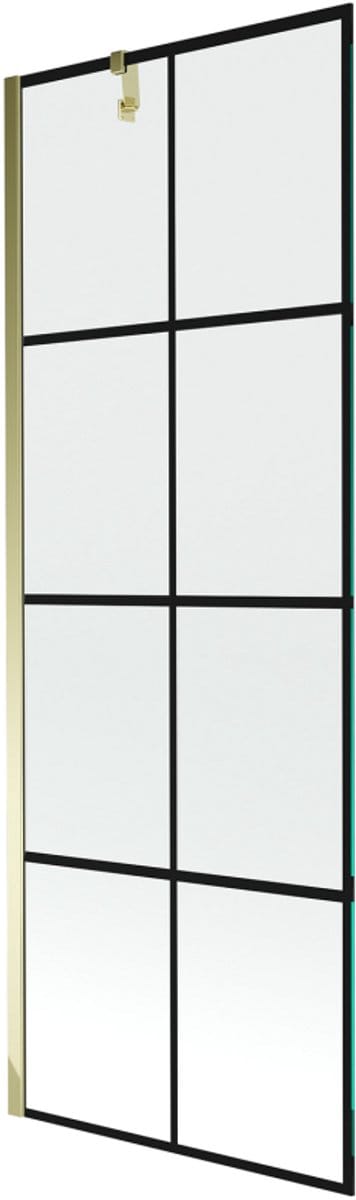 Mexen Next enkelvleugelige badwand 70 x 150 , zwart raster, goud - 895-070-000-00-77-50