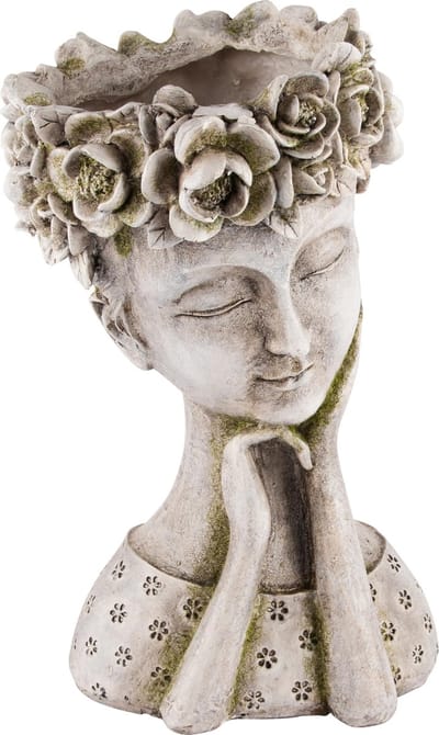 Dekoratief | Bloempot dameshoofd, grijs, resina, 16x15x25cm | A240175