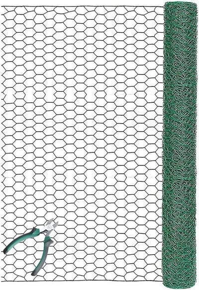 Vinyl gecoate tuin kippengaas rol 1 inch zeshoekige gaten dierlijke barrière hek voor konijnen en herten ambachtelijke projectengroen 50 x 100 cm met snijtang inbegrepen
