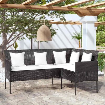 vidaXL - Loungebank - met - kussens - L-vormig - poly - rattan - zwart