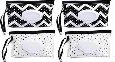 Tissue box-Vochtig toiletpapier houder-vochtig toiletpapier houder-4-pack vochtige doekjeshouder - Draagbare vochtige doekjestas - Houder voor vochtige doekjes - Reis- en kindvriendelijke dispenser voor vochtige doekjes - Zwarte golf, wit -24x13,5 cm
