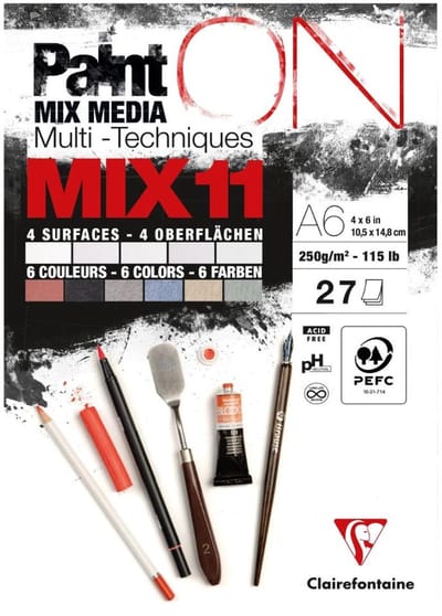 Clairefontaine - Paint ON - Multi-Techniek Pad - Tekenpapier - Schilderpapier - 6 kleuren - 4 papierstructuren - A6 - 27 vel