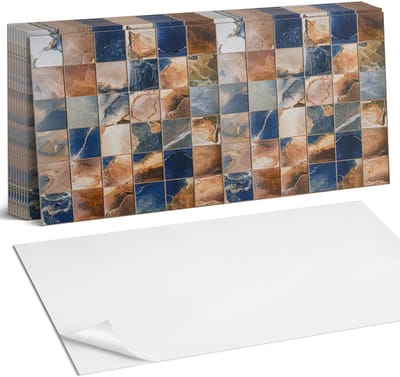 Coloray Plaktegels - Mozaïek met steenpatronen Zelfklevende Wandtegels - 40 cm x 20 cm - Bruin Plaktegels - 10 stuks - Rechthoek PVC Tegels - Plaktegels Badkamer - Vloertegels Zelfklevend - Vinyltegels Vloer Zelfklevend - Portugese Tegels