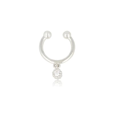My Bendel - Zilverkleurige Earcuff met Zirkonia Steen - Zilverkleurige Earcuff met Sprankelende Zirkonia Hanger - met Luxe Cadeauverpakking | Sieraden Voor Dames