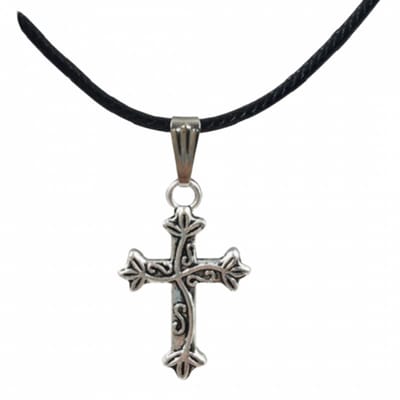 Ketting - Klein Kruis-Tibetaanse Stijl-Zwart Koord 45 cm- Charme Bijoux