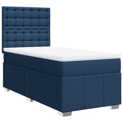 vidaXL - Boxspring - met - matras - stof - blauw - 100x200 - cm