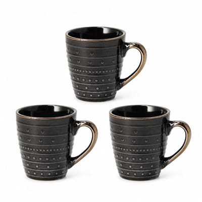 Koffiemokken Set van 3 – Keramische Mokken met Oor 200 ml – Zwart Goud – Kopjes voor Koffie, Cappuccino, Espresso en Thee