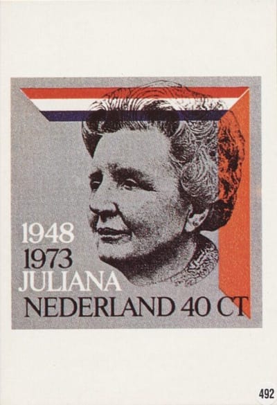 Briefkaart met afbeelding H.M. Koningin Juliana postzegel