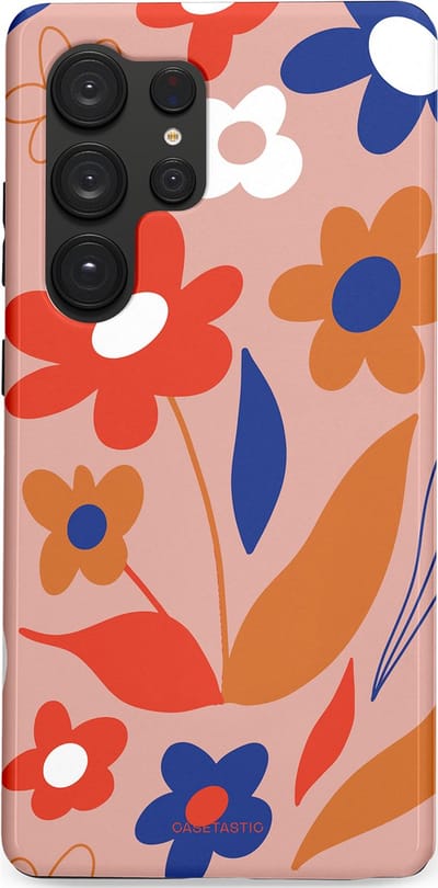 Casetastic hoesje geschikt voor Samsung Galaxy S25 Ultra - Dubbellaagse bescherming - Vormen in bloei - Fashion Case - Perzik Rood Donkerblauw