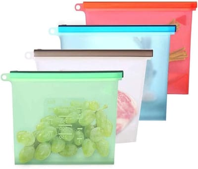 Herbruikbare silicone voedselzakken 500ml, ideaal voor groenten, snacks en vlees (4 stuks) met handige baggy rek