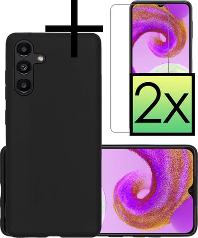 Hoesje - Met 2x Screenprotector - Geschikt voor Samsung Galaxy A04s - Sterk & Shockproof - Back Cover - Siliconen Case - Telefoon Hoes - Zwart