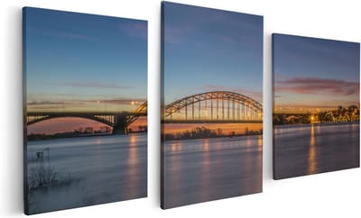 Artaza Canvas Schilderij Drieluik Waalbrug in Nijmegen  - 120x60 - Foto Op Canvas - Canvas Print