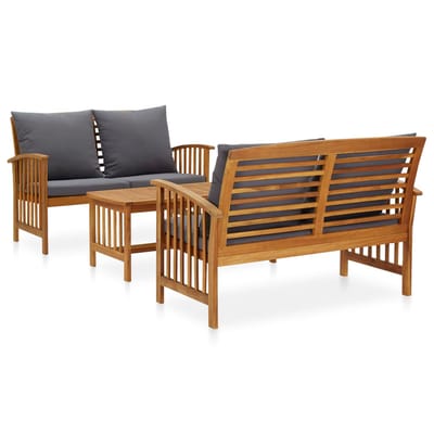 vidaXL - 3-delige - Loungeset - met - kussens - massief - acaciahout