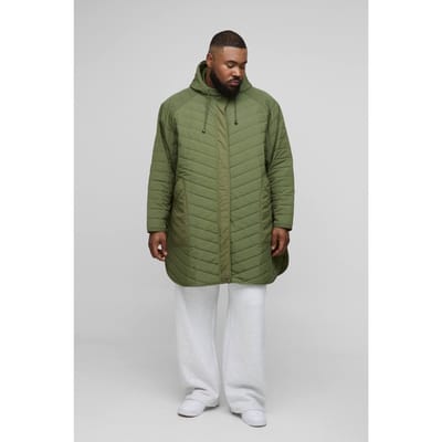 Plus Gewatteerde Popper Side Oversized Festival Mac | Khaki | Size 2XL