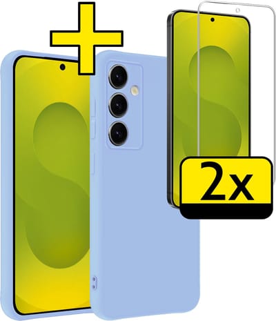 Hoesje - Met 2x Screenprotector - Geschikt voor Samsung Galaxy S25 FE - Sterk & Shockproof - Back Cover - Siliconen Case - Telefoon Hoes - Telefoonhoesjes - Lichtblauw
