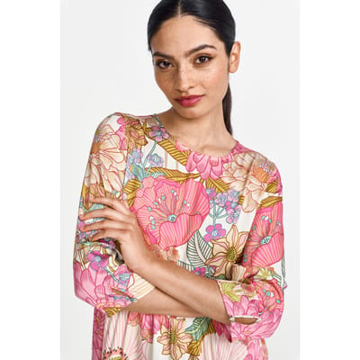 Rich & Royal Printed Midi Dress With Smocked Chest Spring Blush Size: 38 | Midi Dresses Outlet | Dames | Roze
