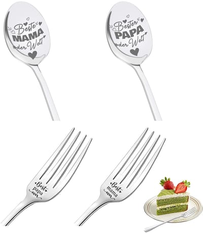 Dailygoods- Koffielepel Gegraveerd - Lepelset - Vorken - Roestvrij Staal - Duurzaam - Perfect Cadeau voor Moederdag/Vaderdag