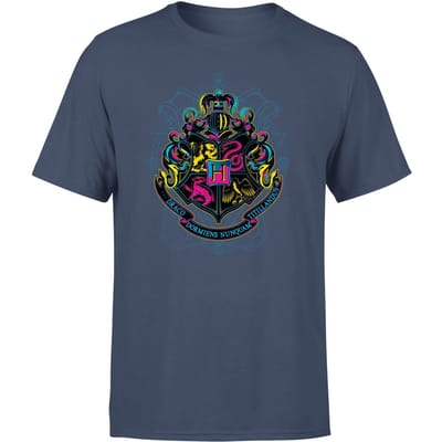 Harry Potter Hogwarts Neon Crest Men's T-Shirt - Navy - S