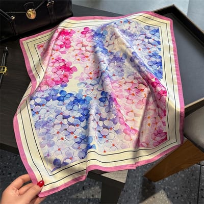 Pure Zijden Sjaal Dames Foulard Vierkante Hoofdband Sjaals Bandana Mode Hijab Print Poncho Sjaals Pashmina Pañuelo Real Silk 53x53cm gray