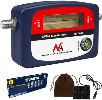 Maclean MCTV-627 - Satellietzoeker - DVB-T TV meter - kabel 25cm - DVB-T2 antenne-uitlijningsmeter - met baterij
