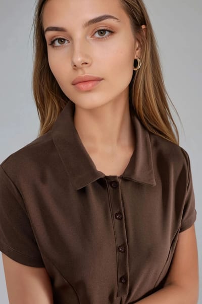 Crepe Mini Jurk met Knopen Sluiting en Polo Kraag