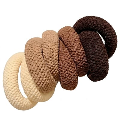 Beige bruin haar elastiekjes set – dikke elastische haarbandjes – dames heren – 8 stuks – zachte geweven antislip haar elastiek – sterk rekbare elastiek set