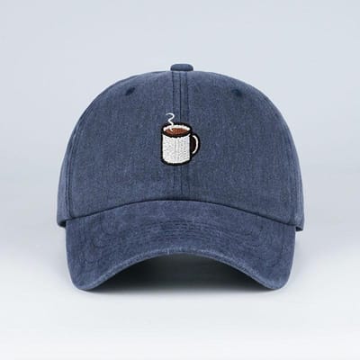 Geborduurde Koffiekop Print Gewassen Baseballpet – Verstelbare Unisex Zon Hoed voor Koffieliefhebbers, Perfect voor Hardlopen en Vissen gray