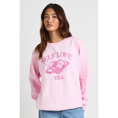 boohoo Dames Bedrukte Oversized Sweatshirt Zelfliefde Tijdperk | Lichtroze | Maat: Small