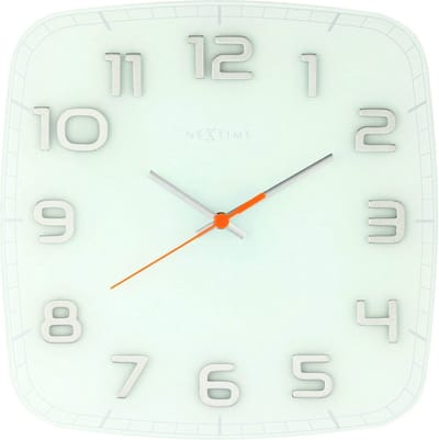 NeXtime - Wandklok - 30 x 30 x 3.5 cm - Glas - Wit - 'Classy Square'