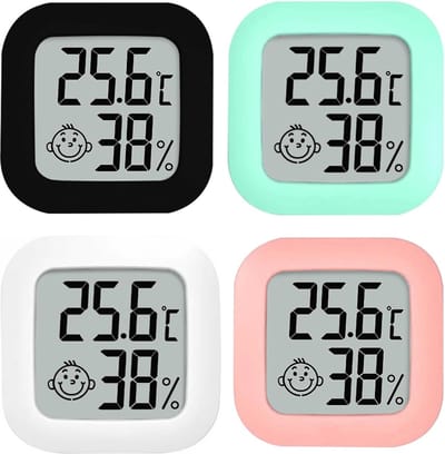 Hygrometer - Weerstation - Luchtvochtigheidsmeter - Thermometer Voor Binnen - Incl. Batterij & Plakstrip - Set - 4 Stuks