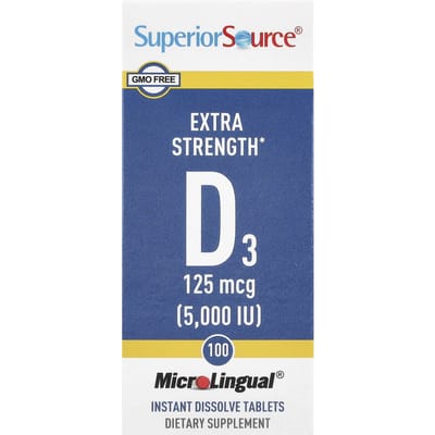 D3, Extra Sterkte, 125 mcg (5.000 IE), Direct Oplosbare Microlingual® Tabletten, 100 Tabletten